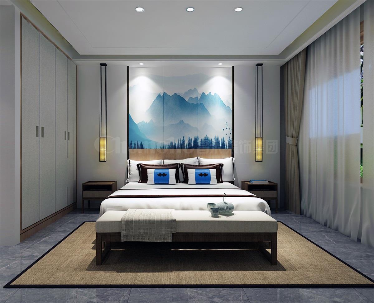 主臥貫穿、白色、灰色，加小許黑色融合的暖色調(diào)讓詩意棲居，少幾分濃墨重彩，多幾分雅致清寧，并在此感悟生命的智慧。內(nèi)心的平靜才能感悟到生活的大美，美不是符號(hào)，是一種心境，一份怡然，更是一份禪動(dòng)。